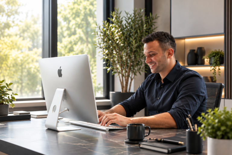 Adviesgesprek aan tafel: ondernemer bespreekt zijn website met Developercode