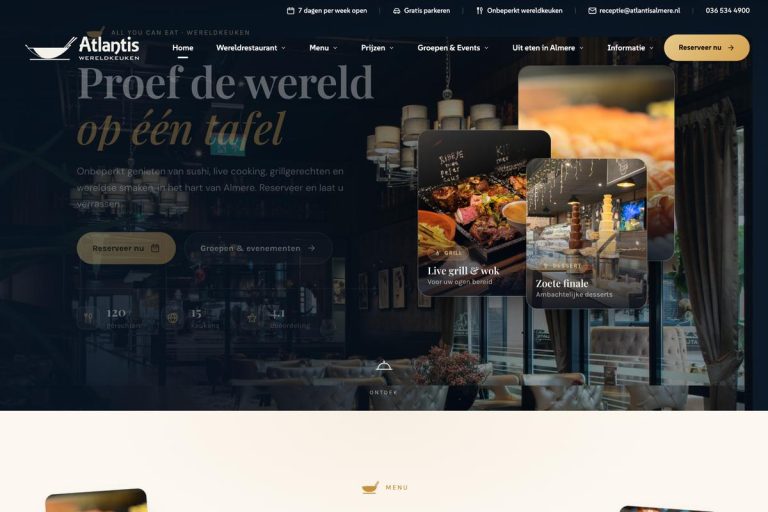 Homepage van Atlantis Almere op desktop