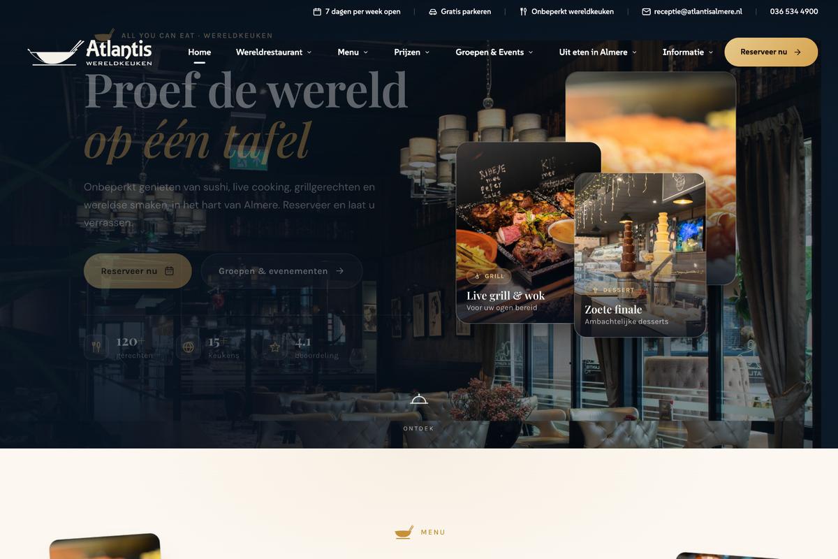 Homepage van Atlantis Almere op desktop