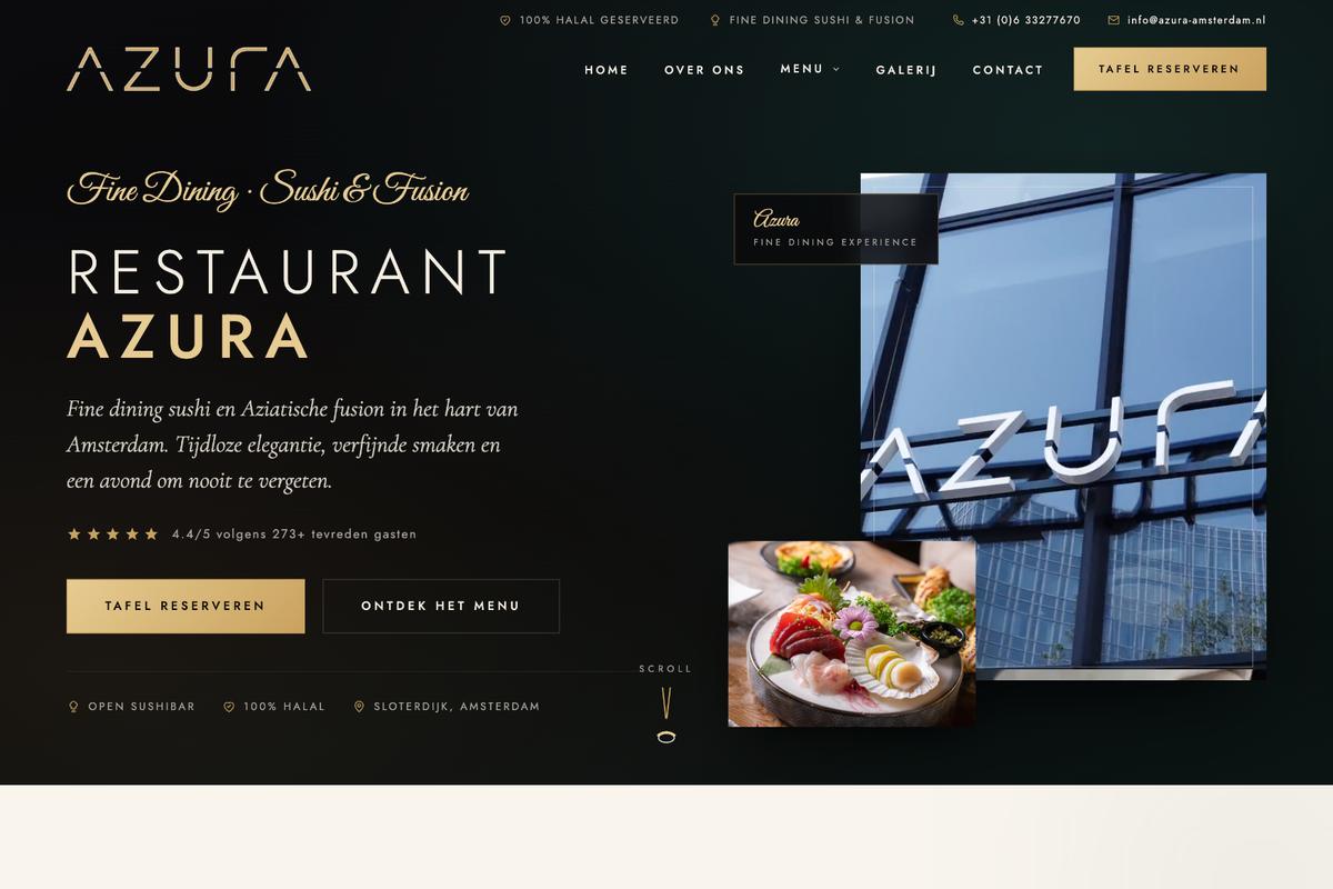 Homepage van Azura Amsterdam op desktop