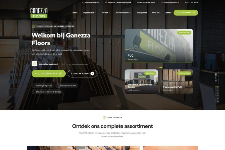 Homepage van Ganezza Floors op desktop