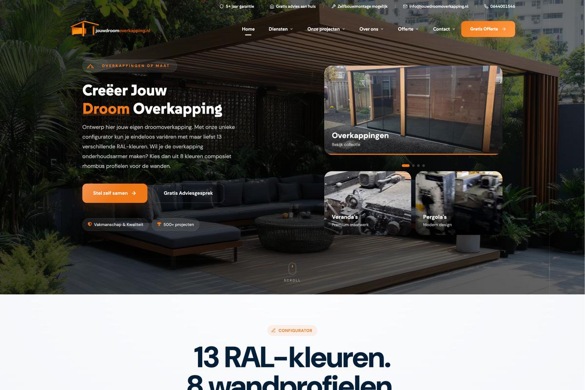 Homepage van Jouw Droomoverkapping op desktop