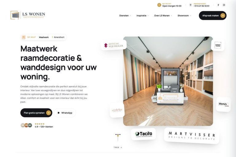 Homepage van LS Wonen op desktop