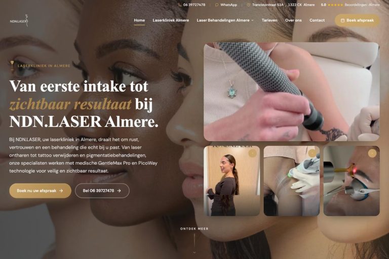 Homepage van NDN Laser op desktop