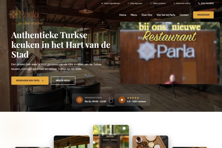 Homepage van Parla Restaurant op desktop