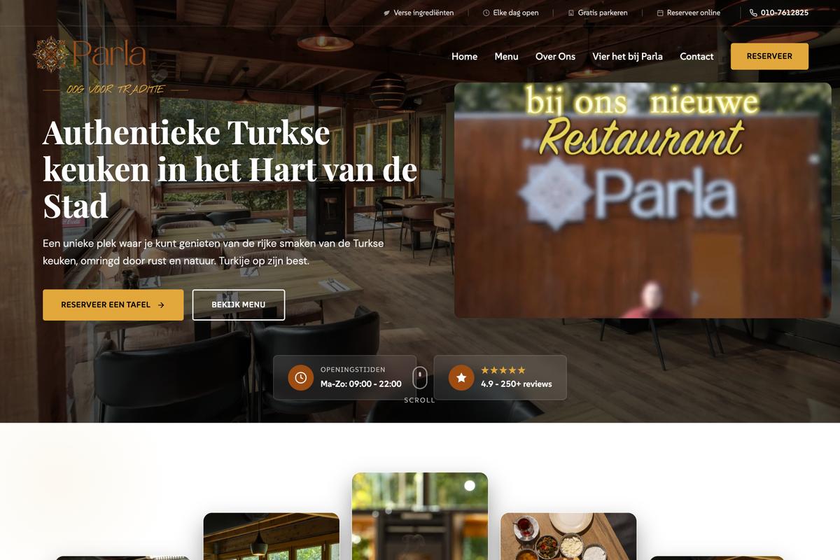 Homepage van Parla Restaurant op desktop