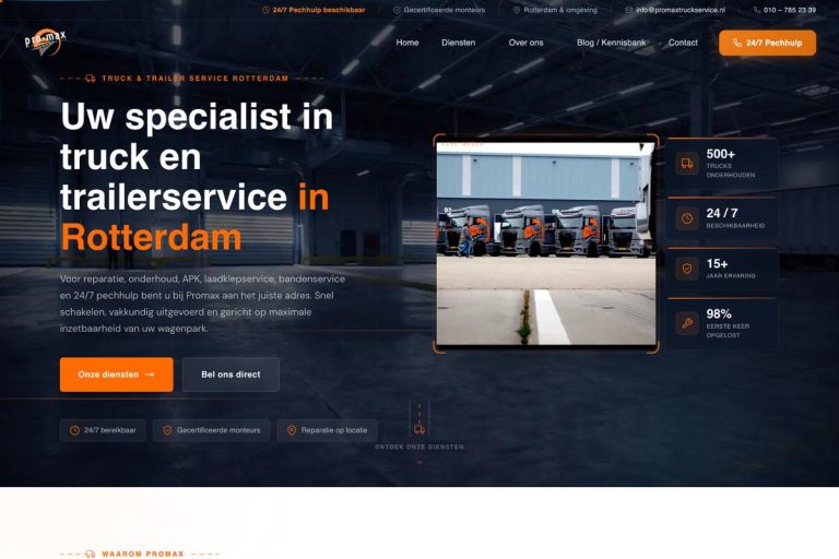 Homepage van Promax Truckservice op desktop
