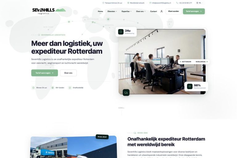 Homepage van Seven Hills Logistics op desktop